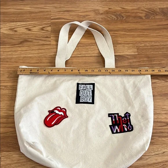 The Who - Fall out Boy - Rolling Stones Canvas Tote Bag upcycled 19"x14"x4.5" - Picture 8 of 9
